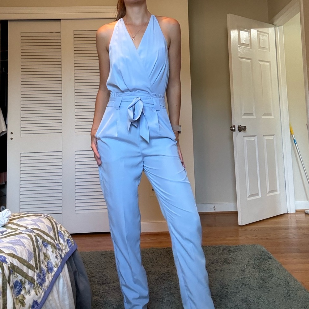 Express Light Blue Halter Jumpsuit